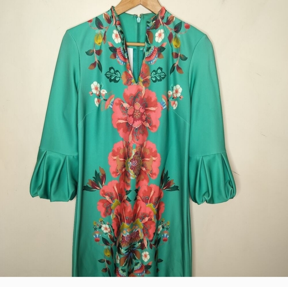 Floral Teal Dress with Pink Accents Size L By New York And Company - Picture 2 of 8